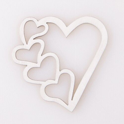 4pcs. "4 heart" laser cut wooden heart 7 x 7cm - White