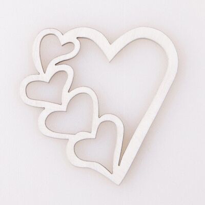 4 piezas. Corazón de madera cortado con láser "4 corazones" 7 x 7 cm - Blanco