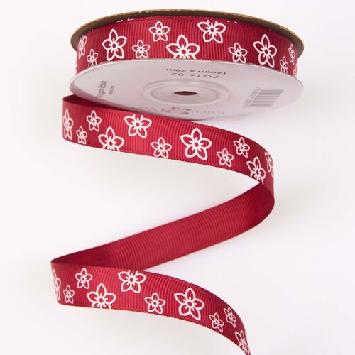 Floral pattern grosgrain ribbon 16mm x 20m - Burgundy
