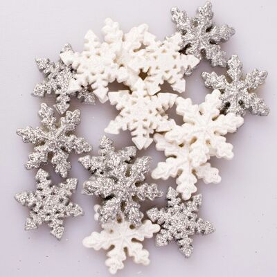 Decorazione adesiva natalizia 2,7 cm - 16 pezzi. Fiocco di neve bianco/argento