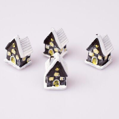 4pcs. Self-adhesive polirezin cottage, 4.4 x 3.4cm - Black