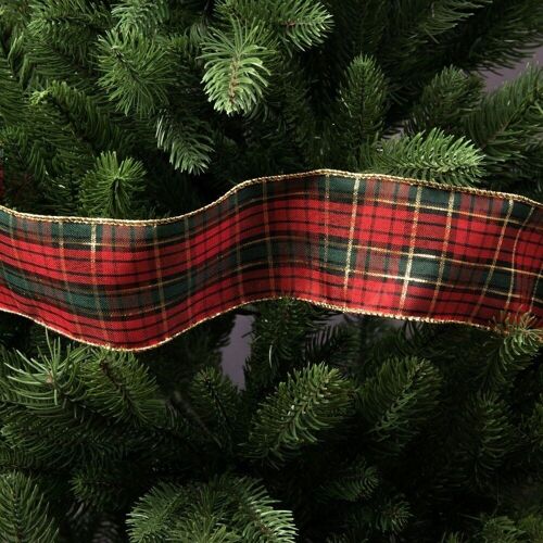 Checkered Christmas ribbon with gilded wire border 63mm x 6.4m