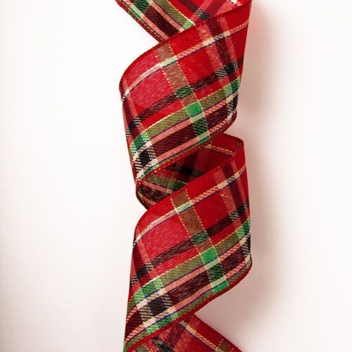Checkered Christmas ribbon with wired edge 63mm x 6.4m