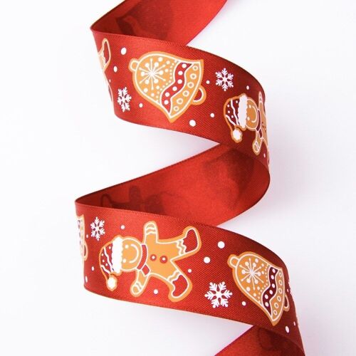 Gingerbread doll Christmas ribbon with wire edge 38mm x 6.4m