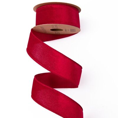 Velvet ribbon with wire trim 38mm x 5m - Red
