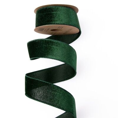 Velvet ribbon with wire trim 38mm x 5m - Green
