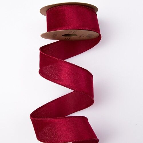Velvet ribbon with wire trim 38mm x 5m - Burgundy