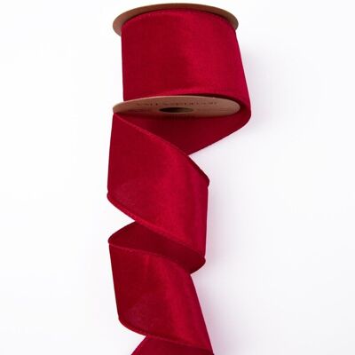 Velvet ribbon with wire trim 63mm x 5m - Red