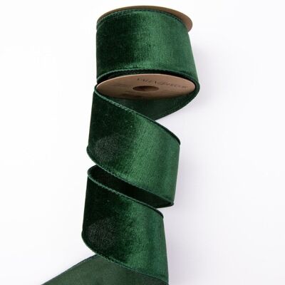 Velvet ribbon with wire trim 63mm x 5m - Green