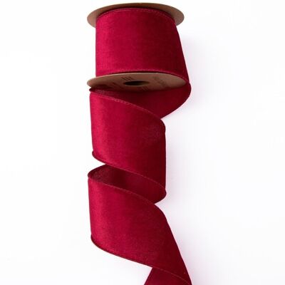 Velvet ribbon with wire trim 63mm x 5m - Burgundy