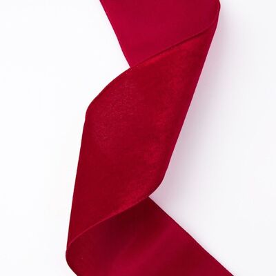 Velvet ribbon with wire trim 100mm x 5m - Red
