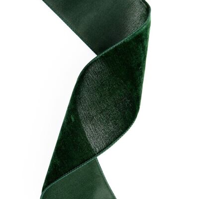 Velvet ribbon with wire trim 100mm x 5m - Green