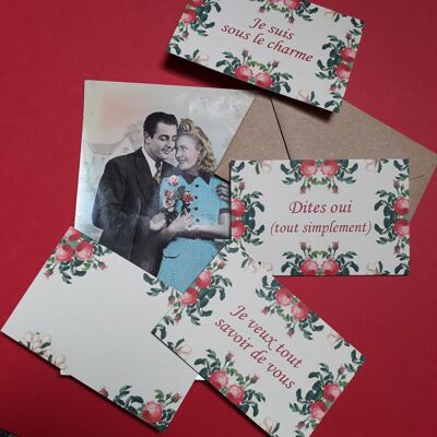 Caja de 10 tarjetas COUP DE FOUDRE
con sus 10 sobres rosas reciclados