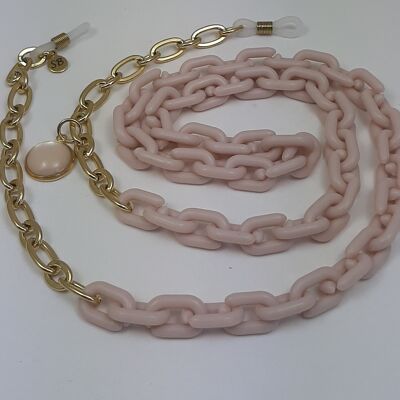 Glasses cord acrylic chain gold plated vintage pink mat