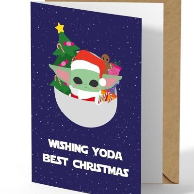 Tarjeta de felicitación navideña de Baby Yoda Star Wars