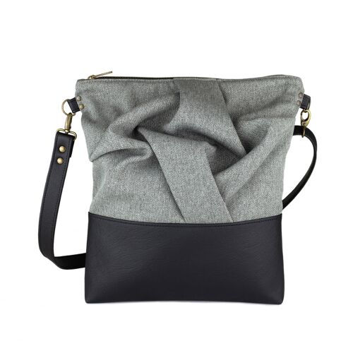 Gray vegan leather crossbody bag with adjustable strap