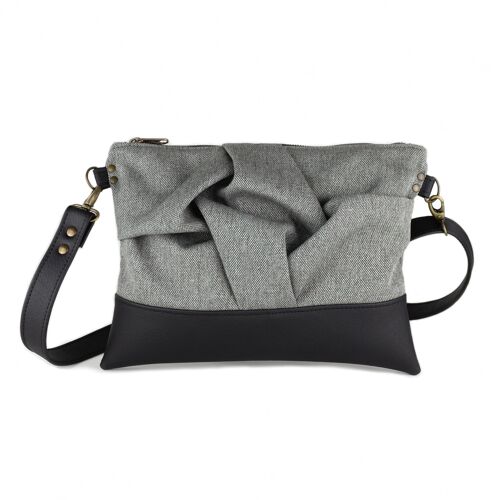 Gray vegan leather crossbody bag with origami detail