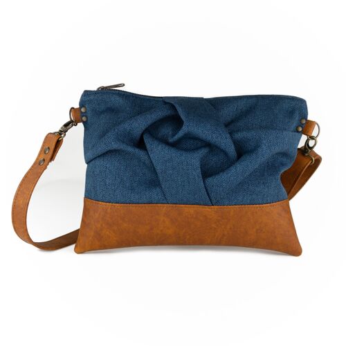 Blue boho vegan crossbody bag with adjustable strap