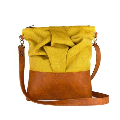 Yellow medium sized vegan boho crossbody bag with pleated origami detail