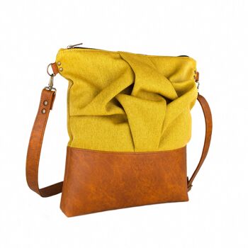 Sac à bandoulière boho végétalien jaune de taille moyenne avec détail origami plissé 2