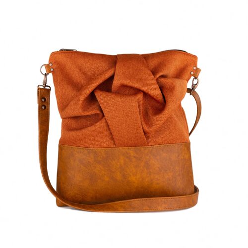 Burnt orange medium sized autumn boho crossbody bag with pleated origami detail