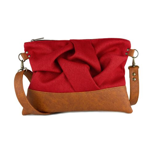 Red vegan leather crossbody bag, Origami pleated shoulder bag