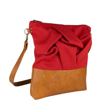 Sac à bandoulière bohème végétalien rouge de taille moyenne avec détail origami 2