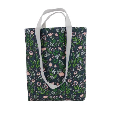 Schwarze wiederverwendbare Einkaufstasche mit Retro-Blumendruck, Geschenk für Blumenliebhaber, Floristen, Gärtner, Naturliebhaber