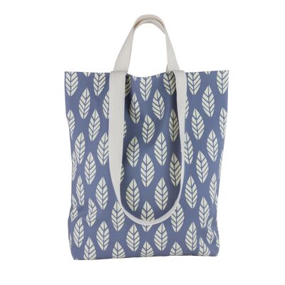 Große blaue waschbare Einkaufstasche mit Retro-Blumenblattdruck, Sommer-Büchertasche für Naturliebhaber