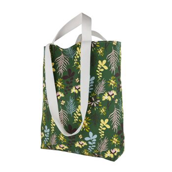 Grand sac fourre-tout écologique réutilisable vert avec imprimé floral rétro, sac de livre de bibliothèque pour les amoureux de la nature, les mamans de plantes, les amoureux des fleurs 2