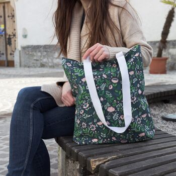 Grand sac fourre-tout écologique réutilisable vert avec imprimé floral rétro, sac de livre de bibliothèque pour les amoureux de la nature, les mamans de plantes, les amoureux des fleurs 3