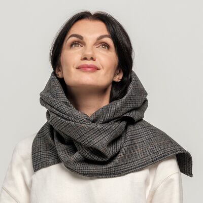 Buttoned Up Large Wrap Wool Scarf- Hood.