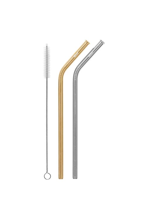 Cheeki Reusable Straws Stainless Steel x 2 with Cleaning Brush, Scratch & Rust Proof