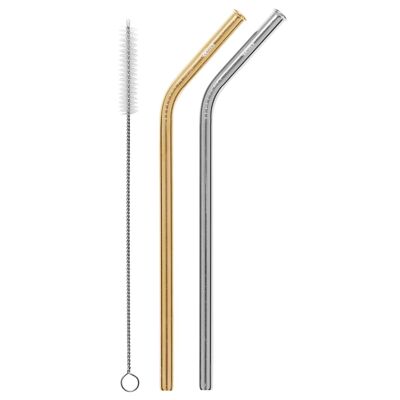 Cheeki Reusable Straws Stainless Steel x 2 with Cleaning Brush, Scratch & Rust Proof