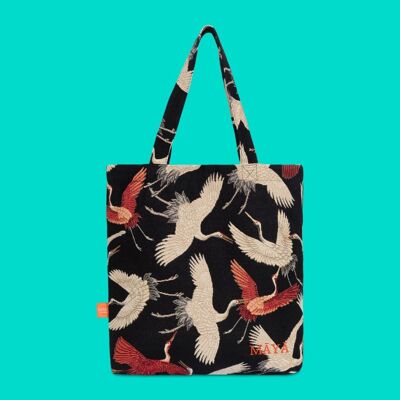 The CRĀNE ultimate shopper bag - handmade and sustainable shoulderbag with crane bird print