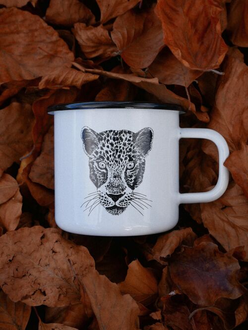 Emailletasse Zeichnung Tier Leopard