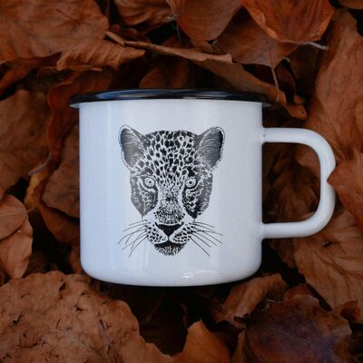 Enamel cup drawing animal leopard