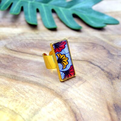 Resin ring adjustable golden rectangle wax patterns yellow red flower