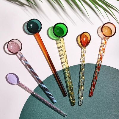 Glass spoons set of 6 pieces | colored | handmade | glass