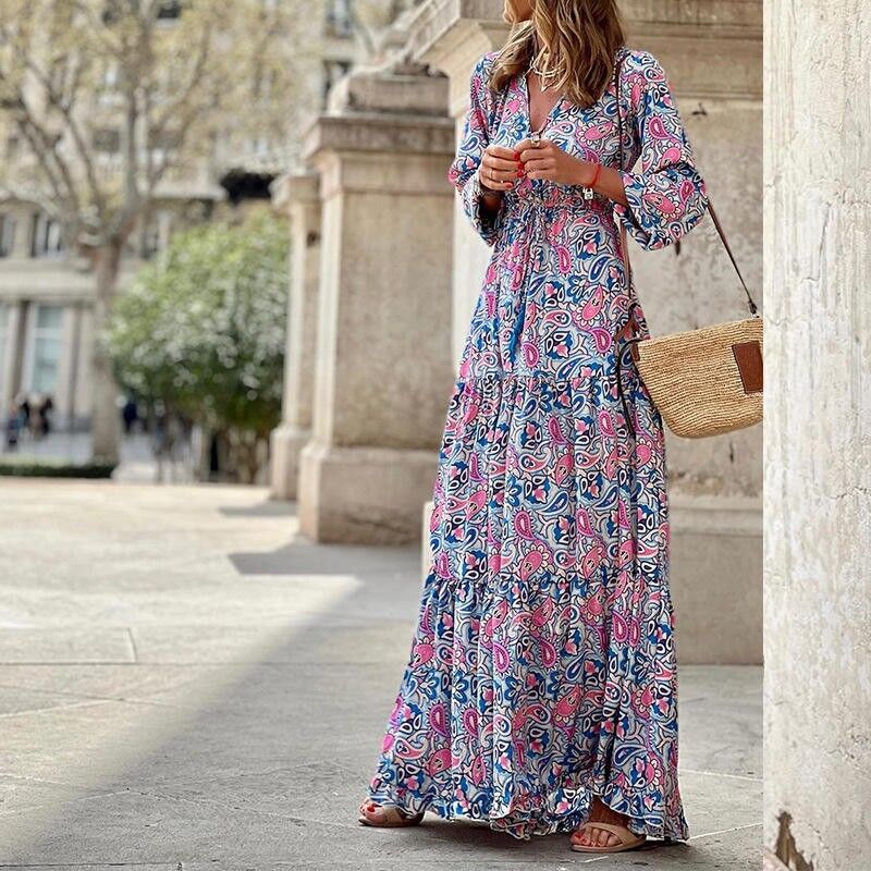 Buy wholesale Ladies maxi floral dress bohemian various colors