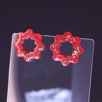 Earrings - Red & Golden Waves Small