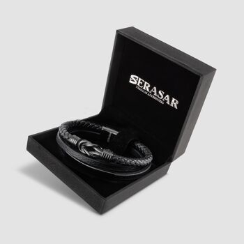 Bracelet en cuir "Fier" - Noir - B039 2
