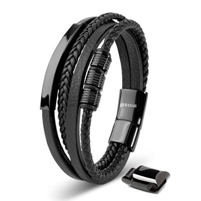 Lederarmband "Brave" - Schwarz - B042