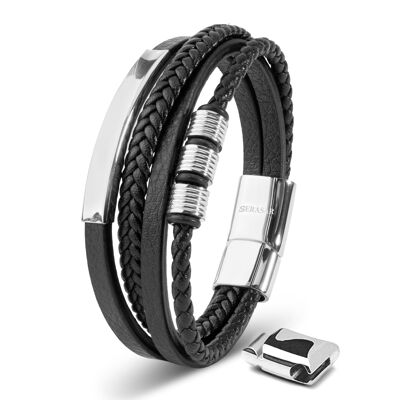 Leather bracelet "Brave" - silver - B043