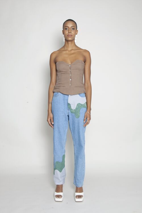 High Waisted Organic & Recycled Melt Patch Blue Jeans