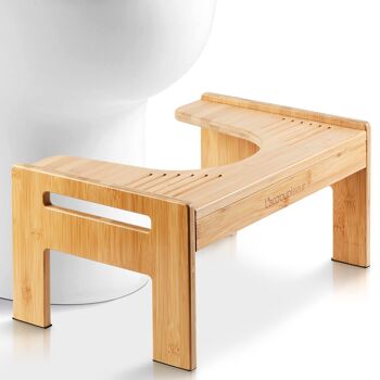 L'accroupisseur - Tabouret de Toilettes en Bambou - Marche Pied Physiologique WC en Bois - Repose Pieds Accroupisseur Ajustable en Hauteur - pour la Rééducation du Périnée Recommandé par Les Médecins