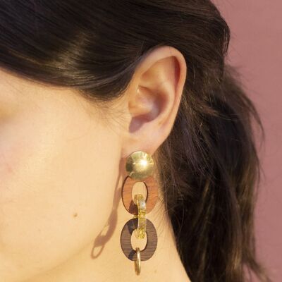 Chain earrings - Wood & Golden