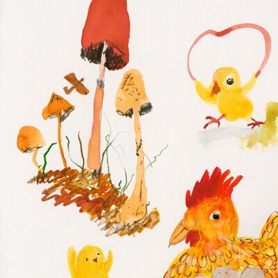 Happy Chickens A6 postcard / 12 pieces