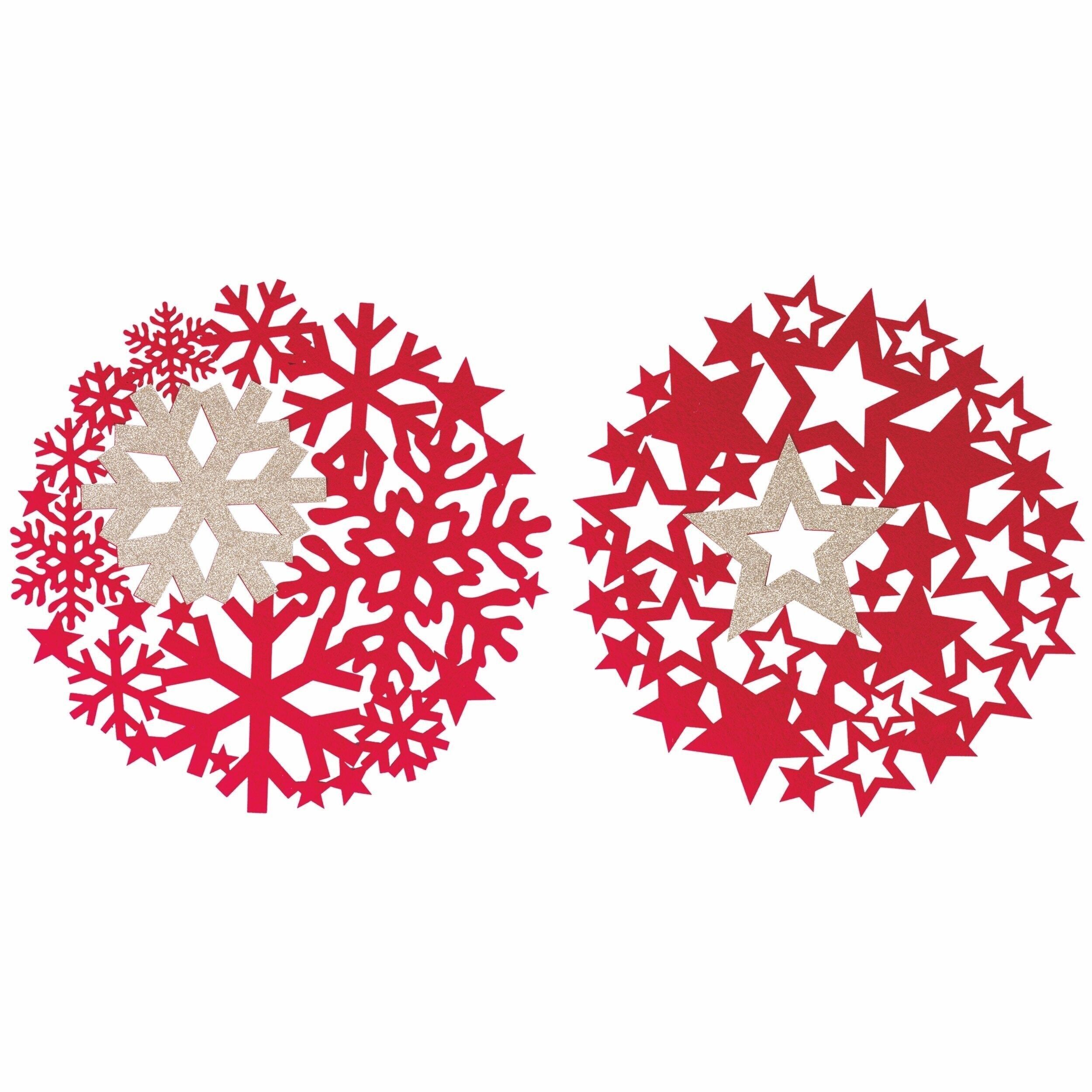 XMAS RED GLITTER RUNDE TISCHSETS 2 SORT