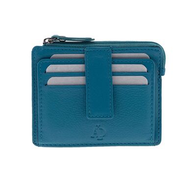 Adapell -Portacarte- Portacarte con borsa - Portacarte in pelle - Portacarte in vera pelle -Capacità fino a 16 carte (blu ciano) 8